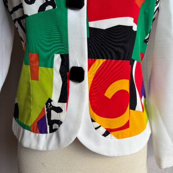 1980s Caron Petite Colorful Geometric Print Suit Jacket - Picture 5 of 10
